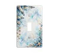 Plaque de protection pour interrupteur simple en forme de phare - Coquillage aquarelle côtière - Étoile de mer - En plastique bleu d'été - Taille standard - Décoration pour nouvel appartement, maison