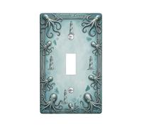 Plaque de protection pour interrupteur simple en forme de pieuvre - Phare nautique côtier - Coquillage d'été - En plastique - Taille standard - Pour maison, salon, nouvel appartement (simple)