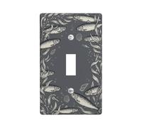 Plaque de protection pour interrupteur simple en forme de poisson - Coquille d'algues marines naturelles - Gris été - Taille standard - Pour chambre à coucher, salle de bain, cuisine, entrée (simple)