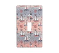 Plaque de protection pour interrupteur simple en forme de voilier - Phare côtier nautique - Corail d'été - Pêche d'été - Taille standard - Pour la maison, le salon, la chambre à coucher, la salle de