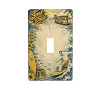 Plaque de protection pour interrupteur simple en forme d'ours - Planche de surf vintage tropicale - En plastique beige - Taille standard - Décoration pour salon, chambre à coucher, bureau (simple)