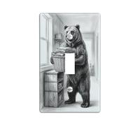 Plaque de protection pour interrupteur simple en forme d'ours pour salle de bain - Panier rustique naturel - Sans plastique noir - Taille standard - Pour nouvel appartement, maison, chambre à coucher