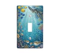 Plaque de protection pour interrupteur simple en plastique bleu de taille standard motif tortue, poissons océaniques, hippocampes, décoration pour chambre à coucher, salle de bain, cuisine, entrée
