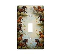 Plaque de protection pour interrupteur simple en plastique marron avec motif de chevaux, fougères d'eau rustiques, taille standard, décoration pour chambre à coucher, salle de bain, cuisine, entrée