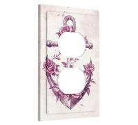 Plaque de protection pour interrupteur vintage motif ancre - Motif floral - Pour décoration nautique - Plaques murales en thermoplastique - Taille standard - Prise duplex simple