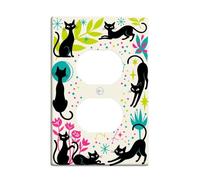Plaque de protection pour prise de courant duplex moderne du milieu du | Style moderne du milieu du siècle, silhouettes de chat, accents de bonbons atomiques, motifs floraux vibrants