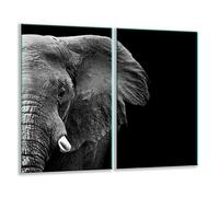 Plaque de protection universelle pour plaque de cuisson 2 x 30 x 52 cm 2 pièces Pour plaques de cuisson Protection contre les éclaboussures Planche à découper en verre trempé Décoration éléphant