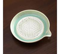 Plaque de râpe à ail en céramique, disque de broyage en main avec bec verseur, plateau de hachoir à ail pour pâte fine, vert Wasabi