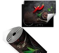 Plaque de recouvrement pour cuisinière 70x52 cm Couverture de plaque vitrocéramique Tapis antidérapant Enroulable, Épices Chilli
