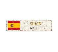Plaque de rue avec drapeau de l'Espagne - Souvenir de la capitale de la ville de Madrid - Décoration patriotique - Souvenir de pays vintage - Art mural rustique - Cadeau pour ami étranger, voisin -