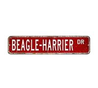 Plaque de rue Beagle-Harrier en étain avec motif chien - 10,2 x 45,7 cm - Décoration murale vintage en métal pour maison, bureau, restaurant, garage