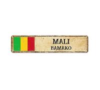 Plaque de rue du Mali personnalisée avec drapeau du Mali BAMAKO Capitale Country City Souvenir Plaque en métal rustique Décoration d'intérieur et d'extérieur Cadeau pour ami étranger, voisin 10,2 x