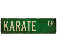 Plaque de rue en étain pour fan de karaté, décoration murale rustique 40,6 x 10,2 cm