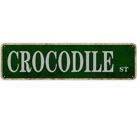 Plaque de rue en forme de crocodile - Décoration murale pour maison, ferme, bar, café, cave - 40,6 x 10,2 cm