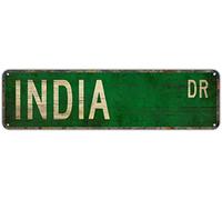 Plaque de rue indienne - Décoration murale - Cadeau indien - Souvenir de l'Inde - Décoration murale rustique - 40,6 x 10,2 cm