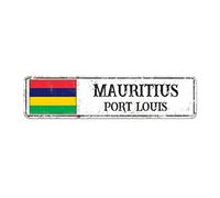 Plaque de rue personnalisée de l'île Maurice - Drapeau de l'île Maurice - Plaque en métal rustique vintage - Décoration d'intérieur - Cadeau pour un ami étranger, voisin - 7,6 x 30,5 cm