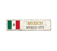 Plaque de rue personnalisée en métal avec drapeau du Mexique - Souvenir de la capitale du pays du Belize - Décoration murale rustique - Cadeau pour un ami étranger, un voisin - 30,5 x 7,6 cm