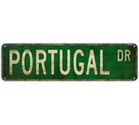 Plaque de rue Portugal Portugal Cadeau Portugal Panneau souvenir Panneau mural vintage classique Décoration d'intérieur 40,6 x 10,2 cm Panneau en aluminium