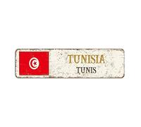 Plaque de rue Tunisie - Drapeau de la Tunisie - Vintage - Souvenir de la capitale de la campagne - Décoration murale - 8 x 30 cm