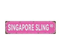 Plaque de rue vintage en métal avec inscription « SINGAPORE SLING » pour bar, café, garage, cave, maison, salle de bain, ferme, jardin, porche, terrasse, décoration 40,6 x 10,2 cm