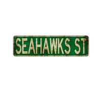 Plaque de rue vintage Seahawks ST rustique en aluminium - 15,2 x 40,6 cm - Décoration pour bar, pub