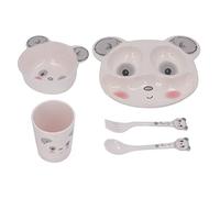 Plaque de Sevrage bébé, Forme de Panda de Dessin animé Vaisselle Auto alimentée pour bébé, Ensemble de Vaisselle pour Tout petits Assiette Bol Tasse Fourchette Cuillère Inclus