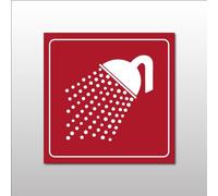 Plaque de signalétique carrée - Pictogramme Douche - Gravoply 200 x 200 mm Blanc sur fond Rouge