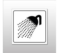 Plaque de signalétique carrée - Pictogramme Douche - Gravoply 200 x 200 mm Noir sur fond Blanc