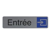 Exacompta – Plaque signalétique adhésive Entrée – Rectangle 16,5x4,4 cm aluminium brossé gris/bleu