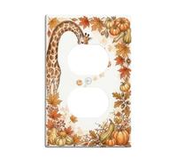 Plaque de sortie duplex de citrouilles de récolte girafe d'automne | Art aquarelle girafe, citrouilles et bordure de feuille d'érable, thème saisonnier, décoration murale de ferme