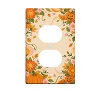 Plaque de sortie duplex motif floral citrouilles d'Halloween | Illustration Jack-o'-lanterne, motif floral d'automne, palette de couleurs chaudes, style botanique rétro