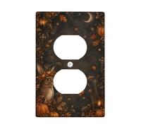 Plaque de sortie duplex motif lapin et citrouilles d'automne | Couronne de citrouilles, lapin des bois, lanternes lumineuses, croissant de lune, feuillage d'automne