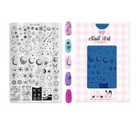 Plaque de tampon de conception des ongles Grille rayée Fleurs célestes Acier Modèle de manucure Nail Art Plaque de tampon