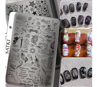 Plaque de Tamponnage pour Nail Art, Modèle de Décoration d'Ongles Facile pour Débutants avec Motifs Floraux, Texte, Nœud, Cœur, Tampon en Silicone Transparent, Outils de Nail Art LettresAcier inoxydab