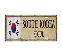 Plaque de voiture en métal Capitale de la Corée du Sud Séoul Home Wall Automobile Bar Garage Man Cave Décoration Plaques d'immatriculation personnalisées Drapeau national Couverture de plaque d'imm
