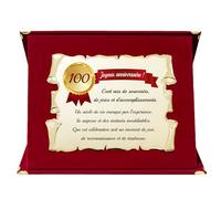 Plaque de Vœux Célébrative pour 100e Anniversaire | Cadeau Spécial pour Cent Ans | Parchemin en Métal Doré avec Dédicace (Rouge, 100 Ans)