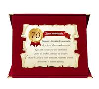 Plaque de Vœux Célébrative pour 70e Anniversaire | Cadeau Spécial pour Soixante-dix Ans | Parchemin en Métal Doré avec Dédicace (Rouge, 70 Ans)