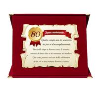 Plaque de Vœux Célébrative pour 80e Anniversaire | Cadeau Spécial pour Quatre-vingts Ans | Parchemin en Métal Doré avec Dédicace (Rouge, 80 Ans)