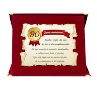 Plaque de Vœux Célébrative pour 90e Anniversaire | Cadeau Spécial pour Quatre-vingt-dix Ans | Parchemin en Métal Doré avec Dédicace (Rouge, 90 Ans)