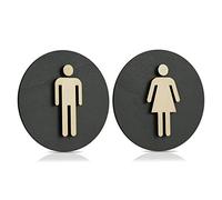 Plaque de WC en bois anthracite pour homme et femme Ø 18 cm