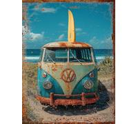 Plaque déco Ancien Combi Volkswagen en Aluminium Vintage rétro 15x20cm
