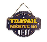 Plaque Déco en Bois avec Relief à Suspendre - Tout Travail Mérite Sa Bière