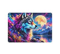 Plaque Déco En Métal Colorful Wolf Moon Mountains 20x30cm Déco Murale | Les décorations murales en métal apportent une touche déco dans le bar pour compléter l'ambiance.
