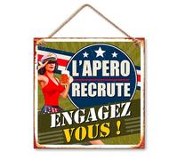 Plaque Deco Metal 20x20 Cm L'Apero recrute Engagez vous