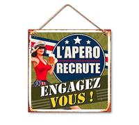 Plaque Deco Metal 20x20 Cm L'Apero recrute Engagez Vous
