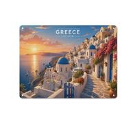 Plaque Déco Métal Greece Santorini Travel 30x40cm | Créez un mur plus vivant dans l'espace loisirs avec des plaques métal comme détail mural.
