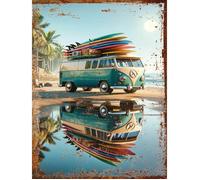 Plaque déco - Volkswagen - Combi - Aluminium - Vintage rétro - 15x20cm