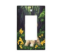 Plaque décorative amusante en forme de chien Cavachon à bascule unique, scène artistique de pixel de forêt printanière, plaque électrique pour chambre à coucher, salle de bain, chiot de taille