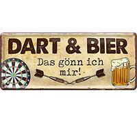Plaque décorative amusante en tôle - Motif joueur de fléchettes - Pub - Bar - 28 x 12 cm - Dart und Bier, das gönn ich 76