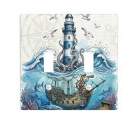 Plaque décorative amusante pour interrupteur 2 interrupteurs à double bascule, trésor de l'océan d'été, motif phare cool pour chambre